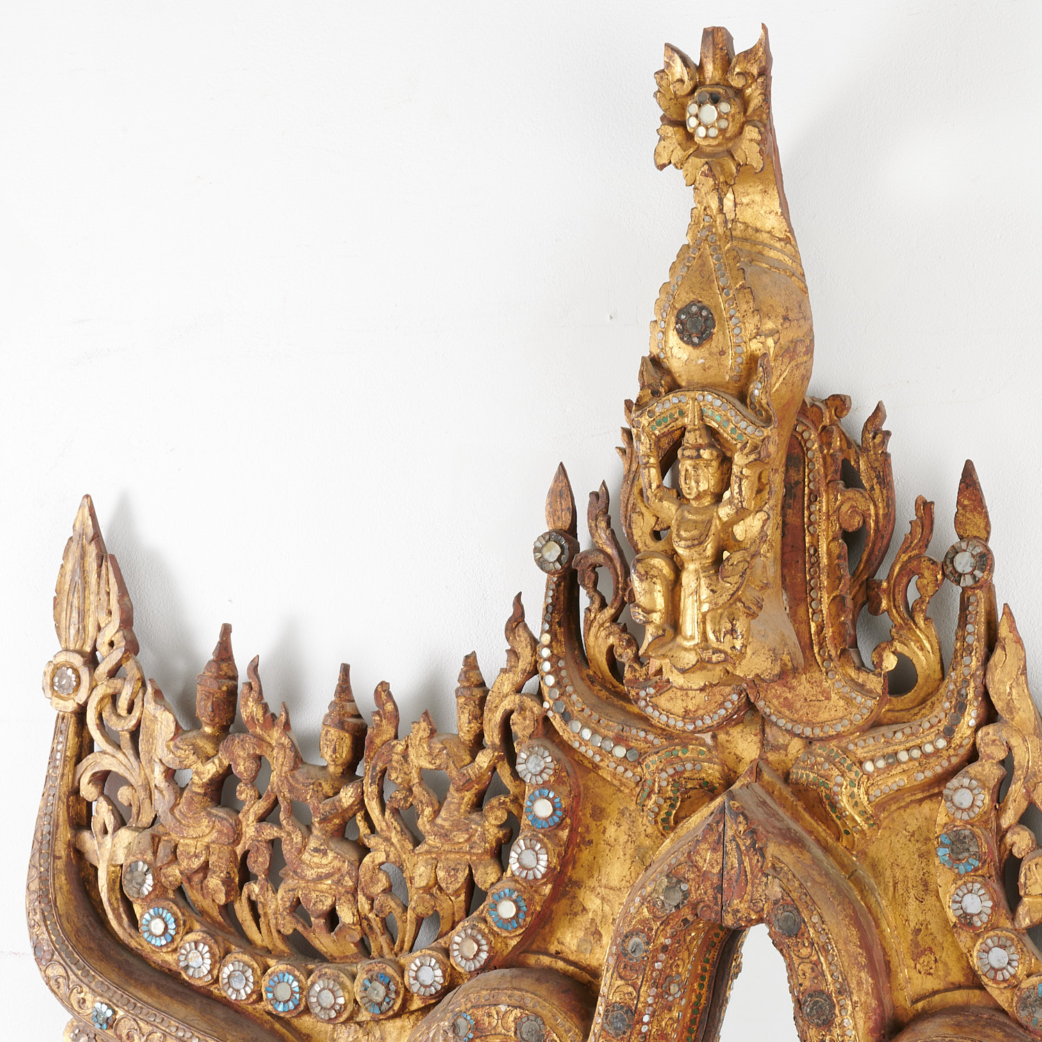 Antique Burmese gilt shrine converted to mirror - Image 2 of 6