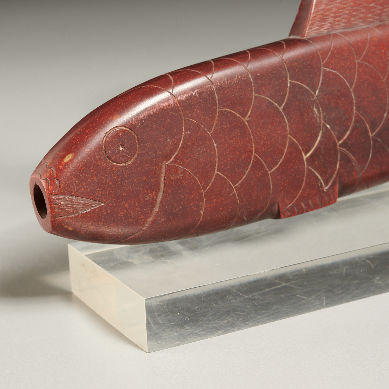 Sioux Peoples Catlinite carved fish pipe stem - Image 2 of 7