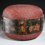 Antique Japanese wicker and lacquer lidded basket