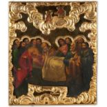 Russian vermeil mounted icon of the Dormition