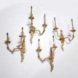 (2) Pair Continental Rococo gilt bronze sconces