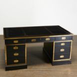 Campaign ebonized & brass mounted partners desk