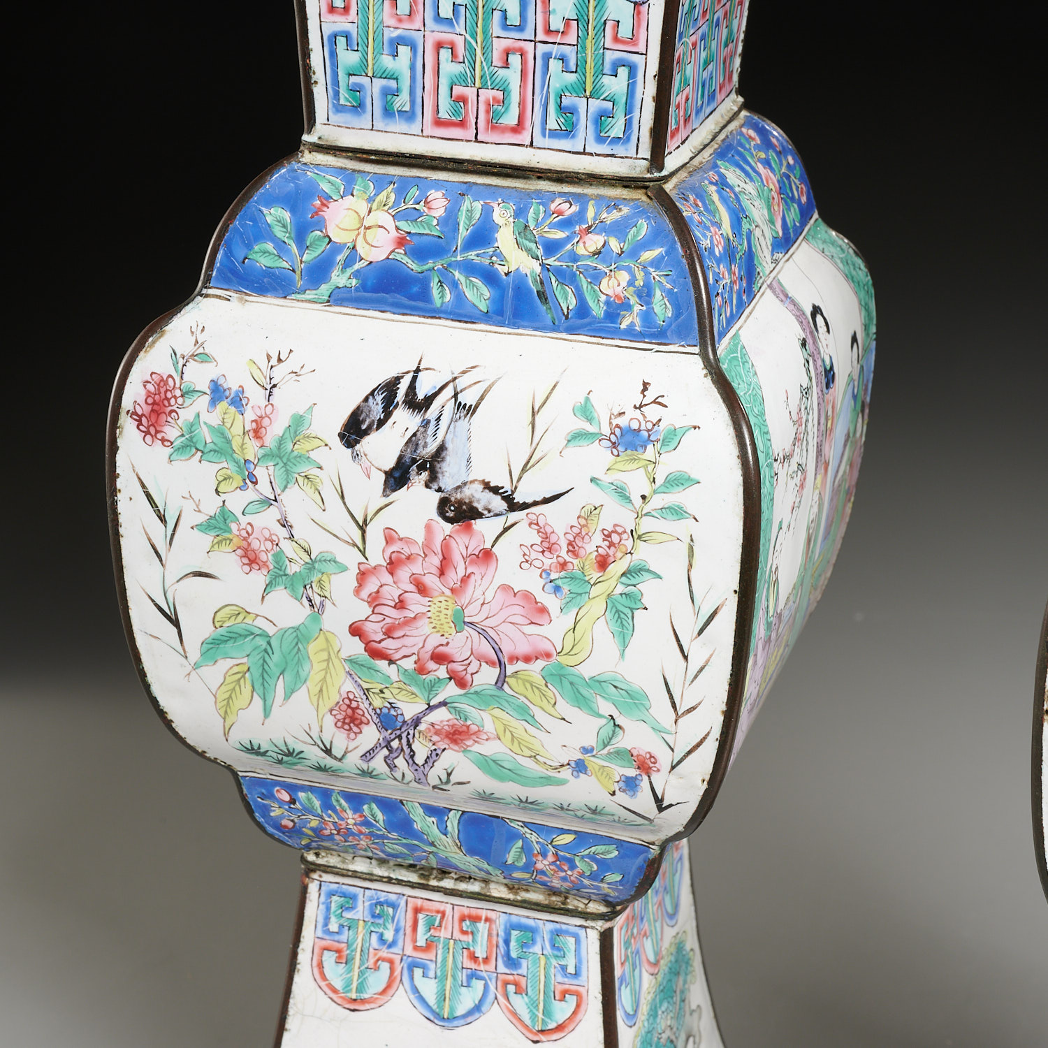 Pair Chinese Canton enamel Gu vases - Image 5 of 8