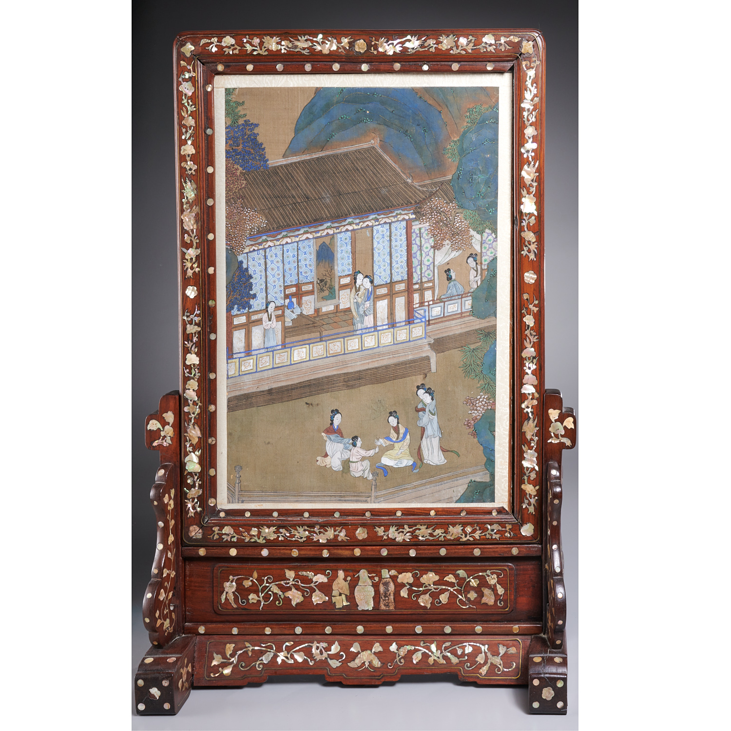 Chinese inlaid Hongmu table screen