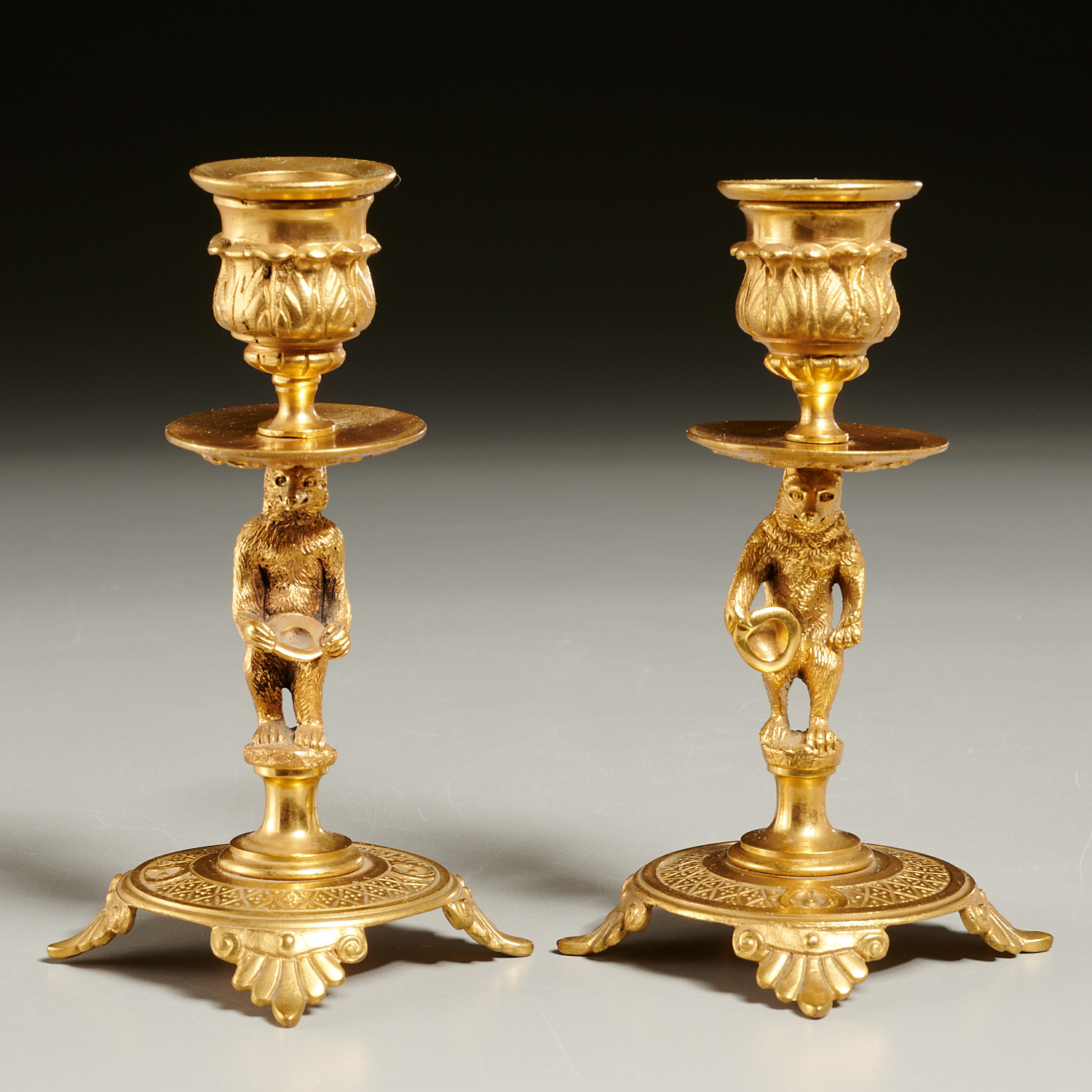 Russian ormolu "Performing Bear" candlesticks