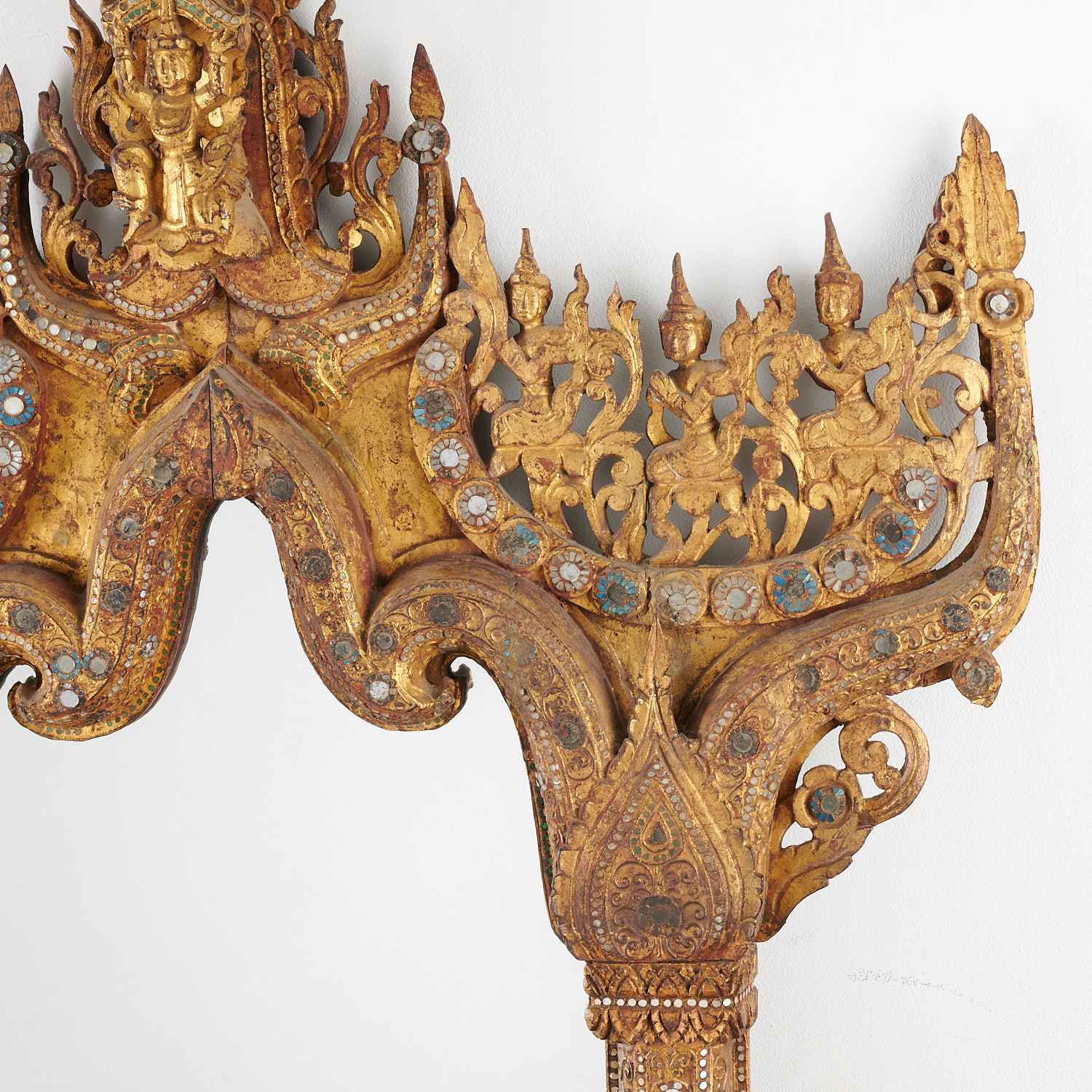 Antique Burmese gilt shrine converted to mirror - Image 3 of 6