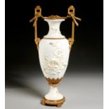 Large Sevres style bronze mounted bisque urn