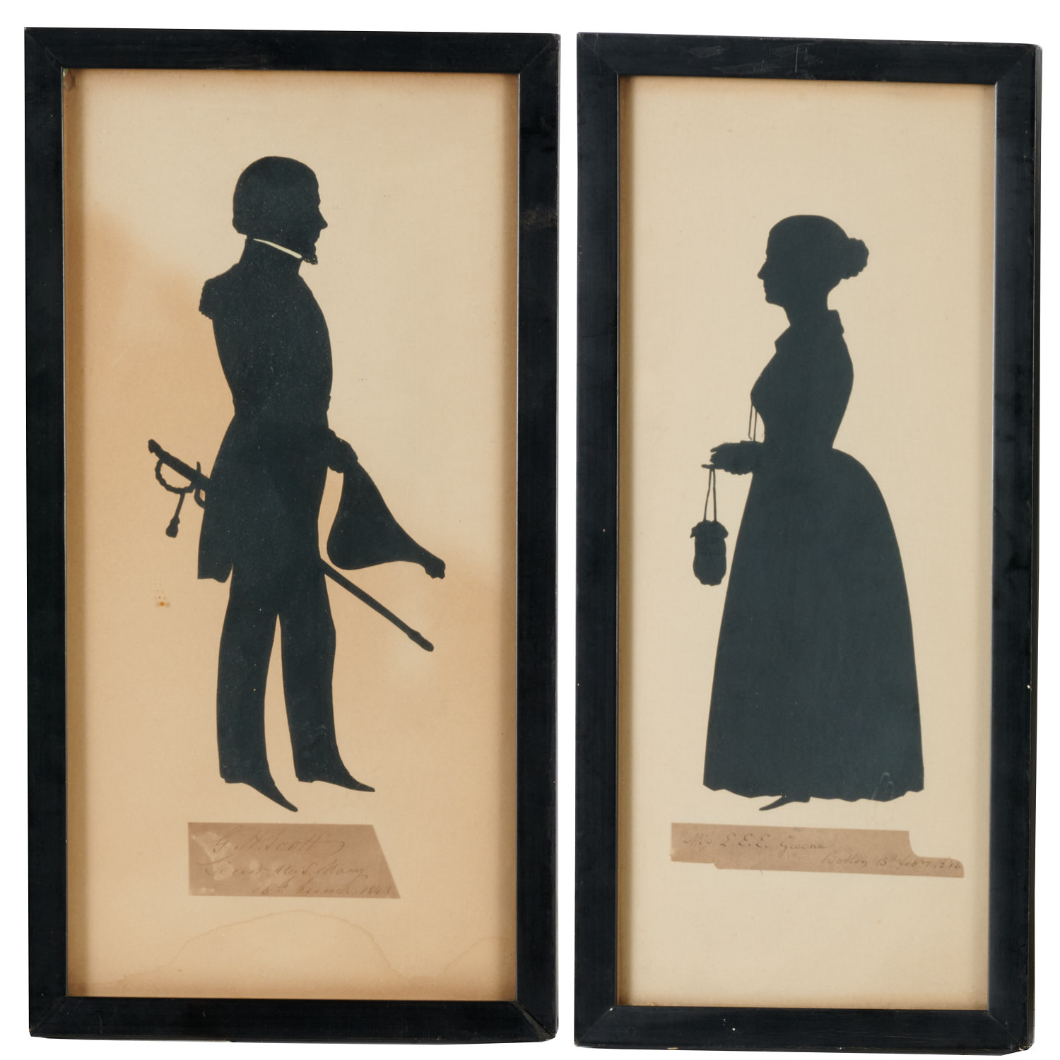 Auguste Edouart, pair of silhouettes, 1842