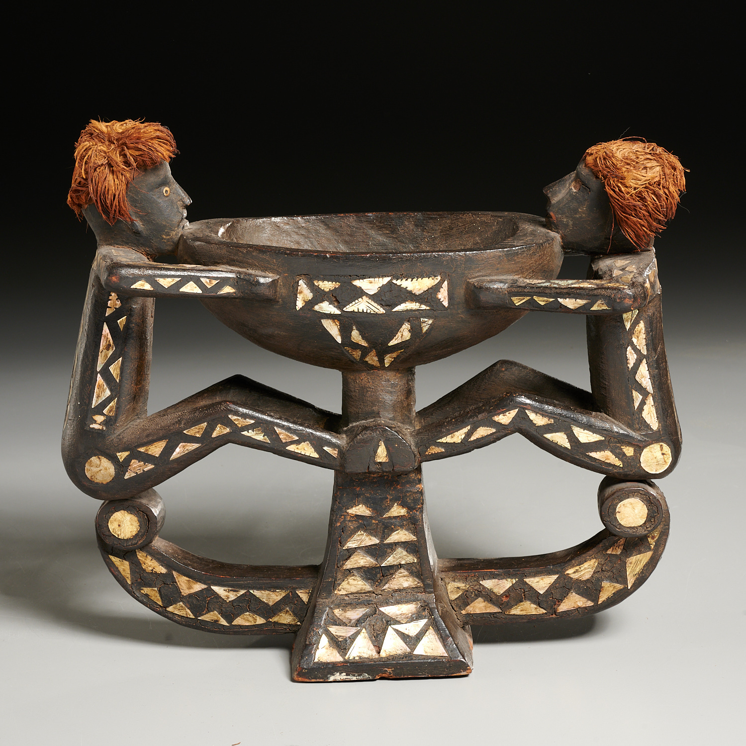 Solomon Islands, ceremonial inlaid figural bowl