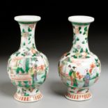 Pair Chinese famille vert bottle vases