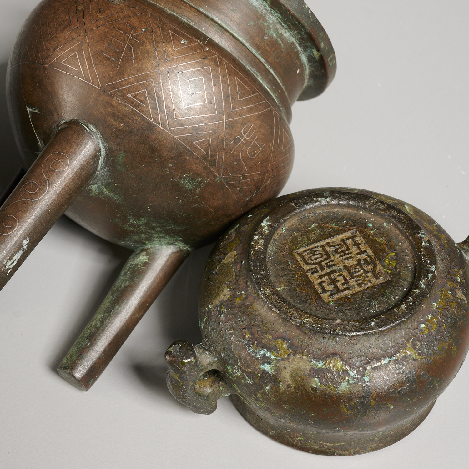 (3) miniature Chinese bronze censers - Image 6 of 6