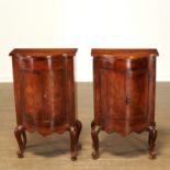 Pair Italian Rococo walnut parquetry commodini