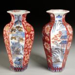 Antique pair Japanese Imari hexagonal vases