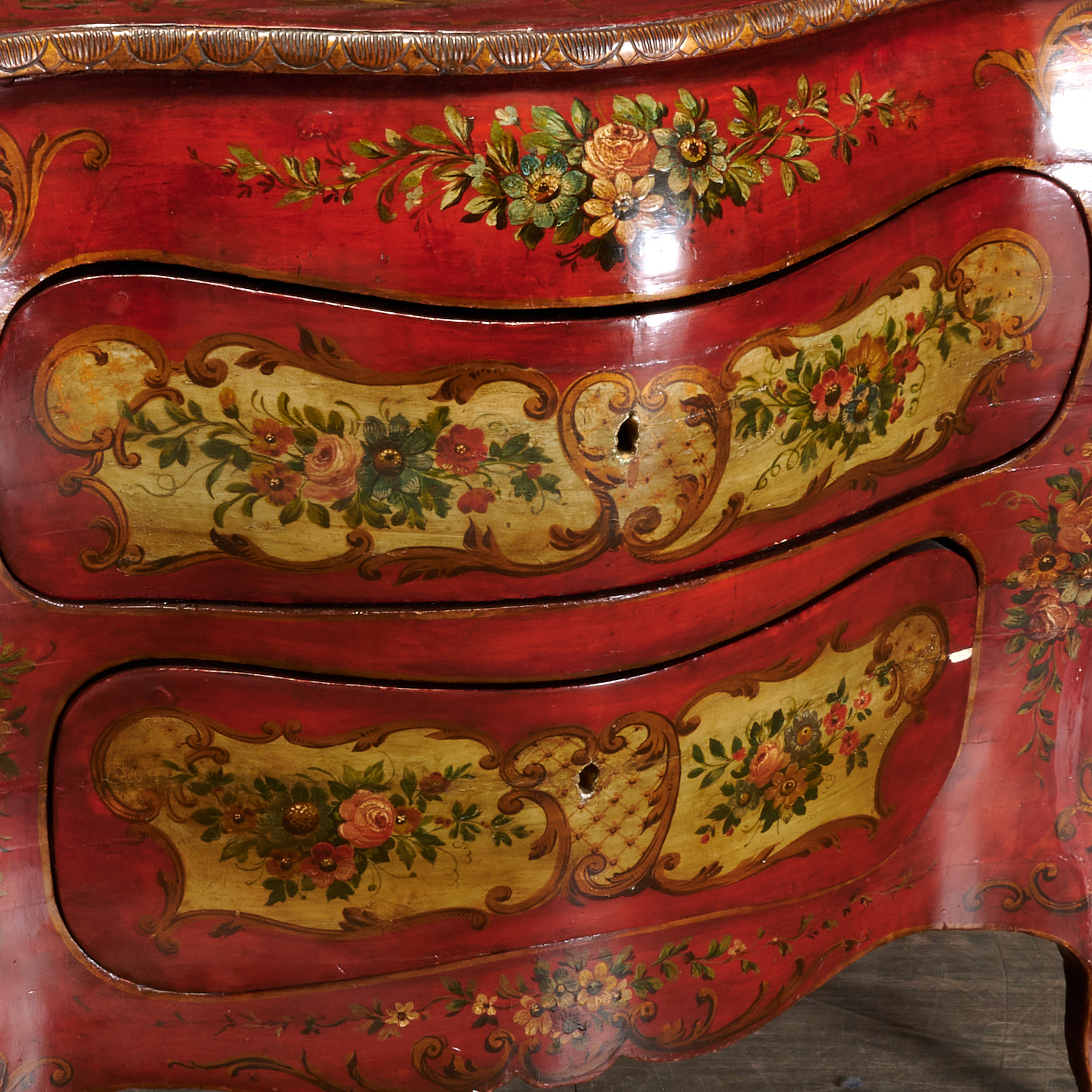 Venetian paint decorated bombe commode - Image 2 of 7