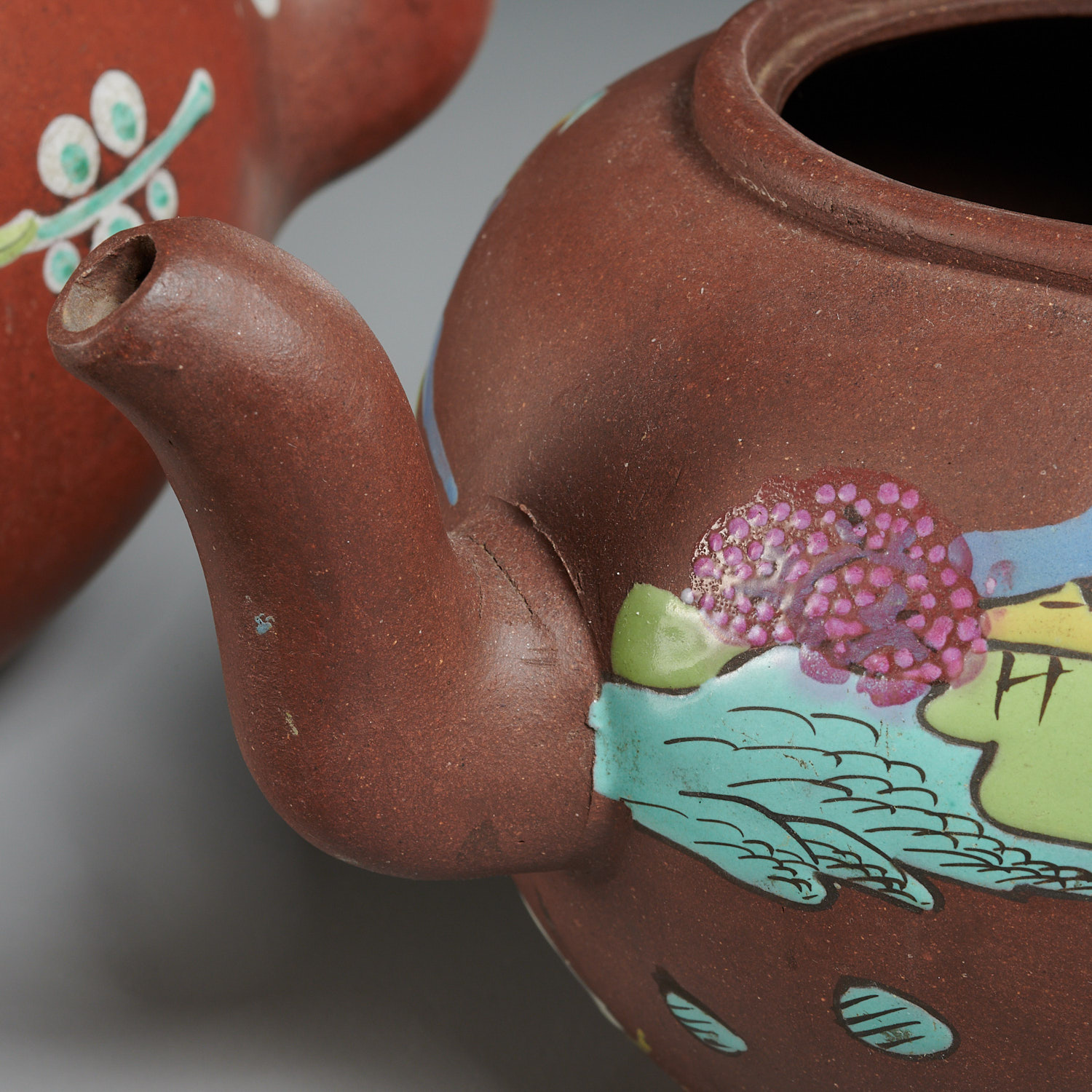 (3) Chinese Yixing enameled teapots - Image 4 of 9