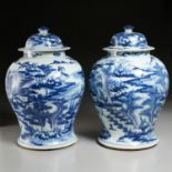 Pair large Chinese blue & white ginger jars