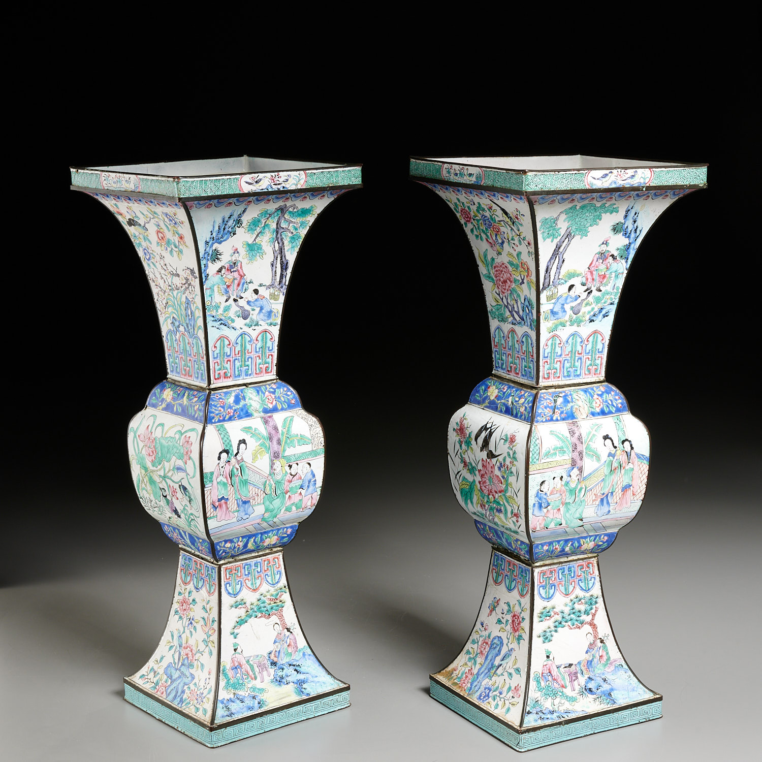 Pair Chinese Canton enamel Gu vases - Image 2 of 8