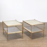 Pair Maison Bagues gilt bronze leather side tables