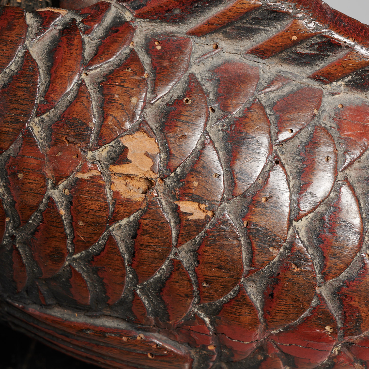 Antique Japanese carved wood carp-form Yokogi - Image 7 of 8