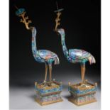 Pair Chinese cloisonne crane prickets