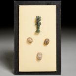 (3) Egyptian scarabs and bronze amulet, ex-museum