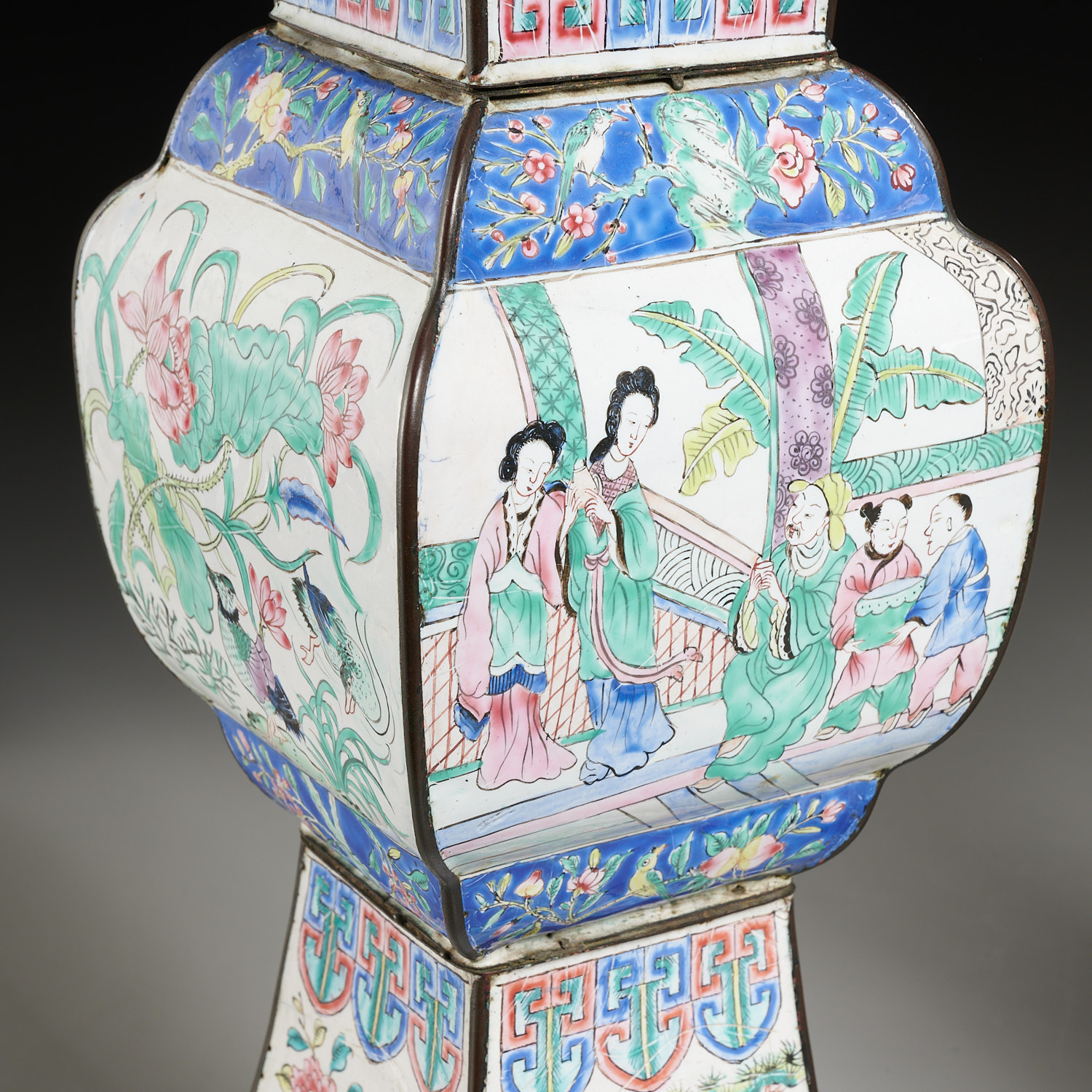 Pair Chinese Canton enamel Gu vases - Image 4 of 8