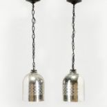 Pair etched mercury glass hanging pendants