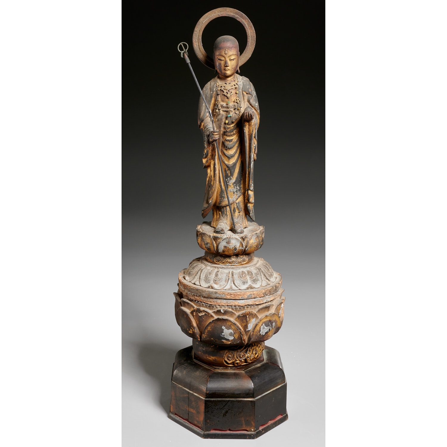 Old Japanese giltwood figure of Jizo (Ksitigarbha)