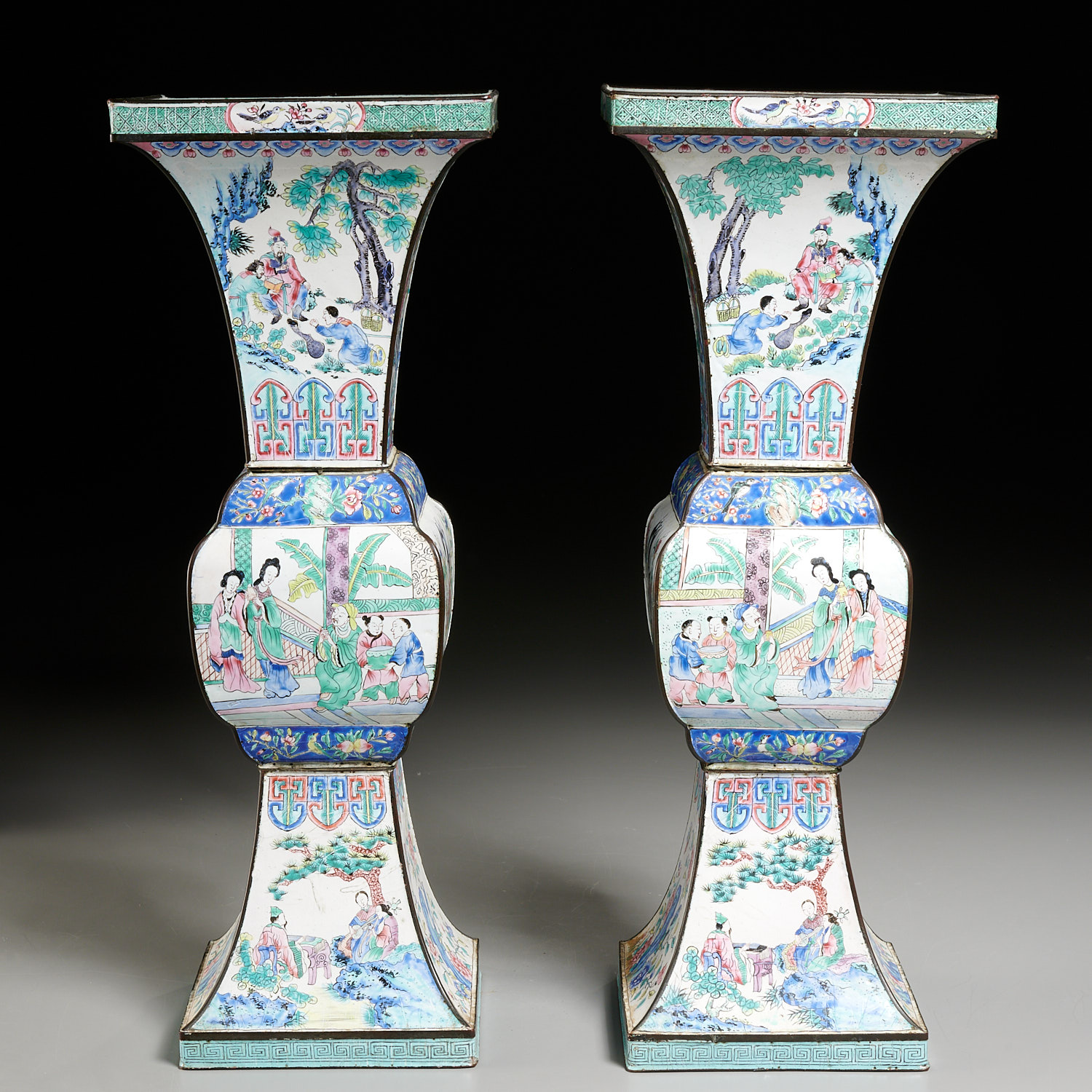 Pair Chinese Canton enamel Gu vases - Image 3 of 8