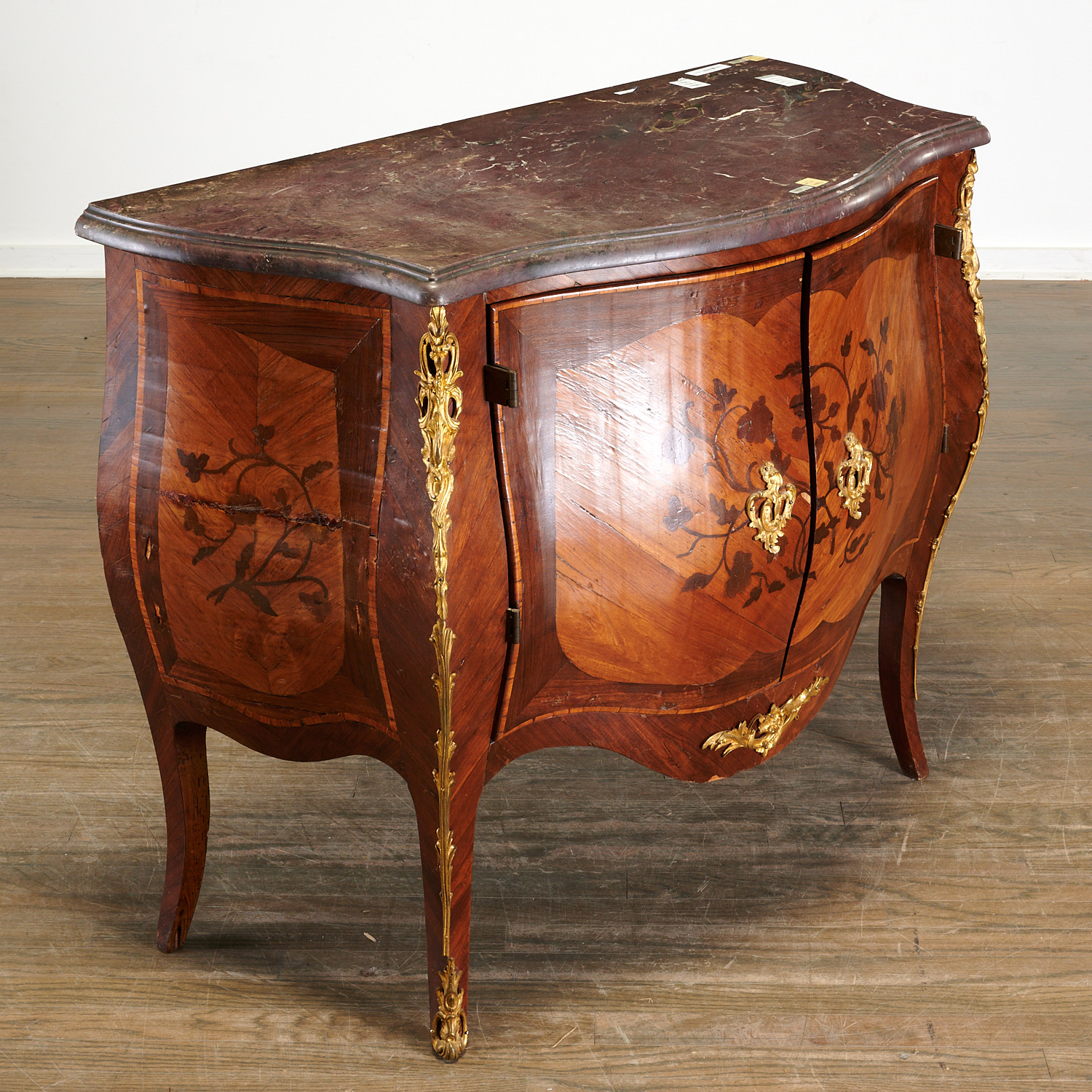 Louis XV marble top parquetry bombe commode - Image 2 of 9