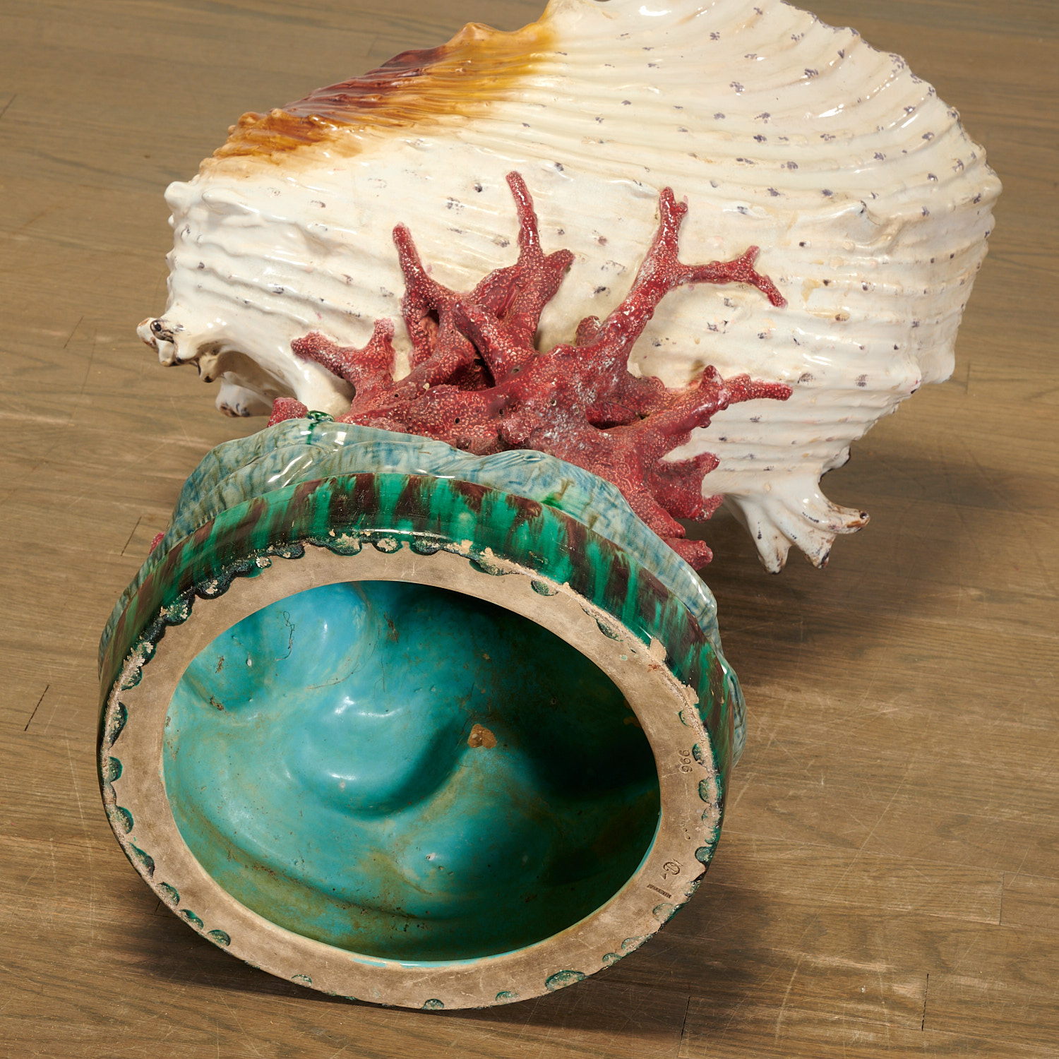 (2) rare Minton majolica shell-form Jardinieres - Image 7 of 7