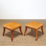 Pair English mahogany leather top stools