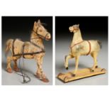 (2) American Folk Art carved wood horse toys