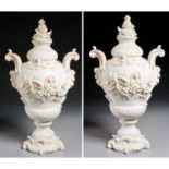 Pair large Louis XV style carved composition urns