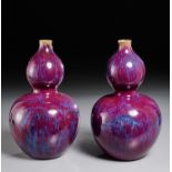 Pair Chinese flambe glazed double gourd vases