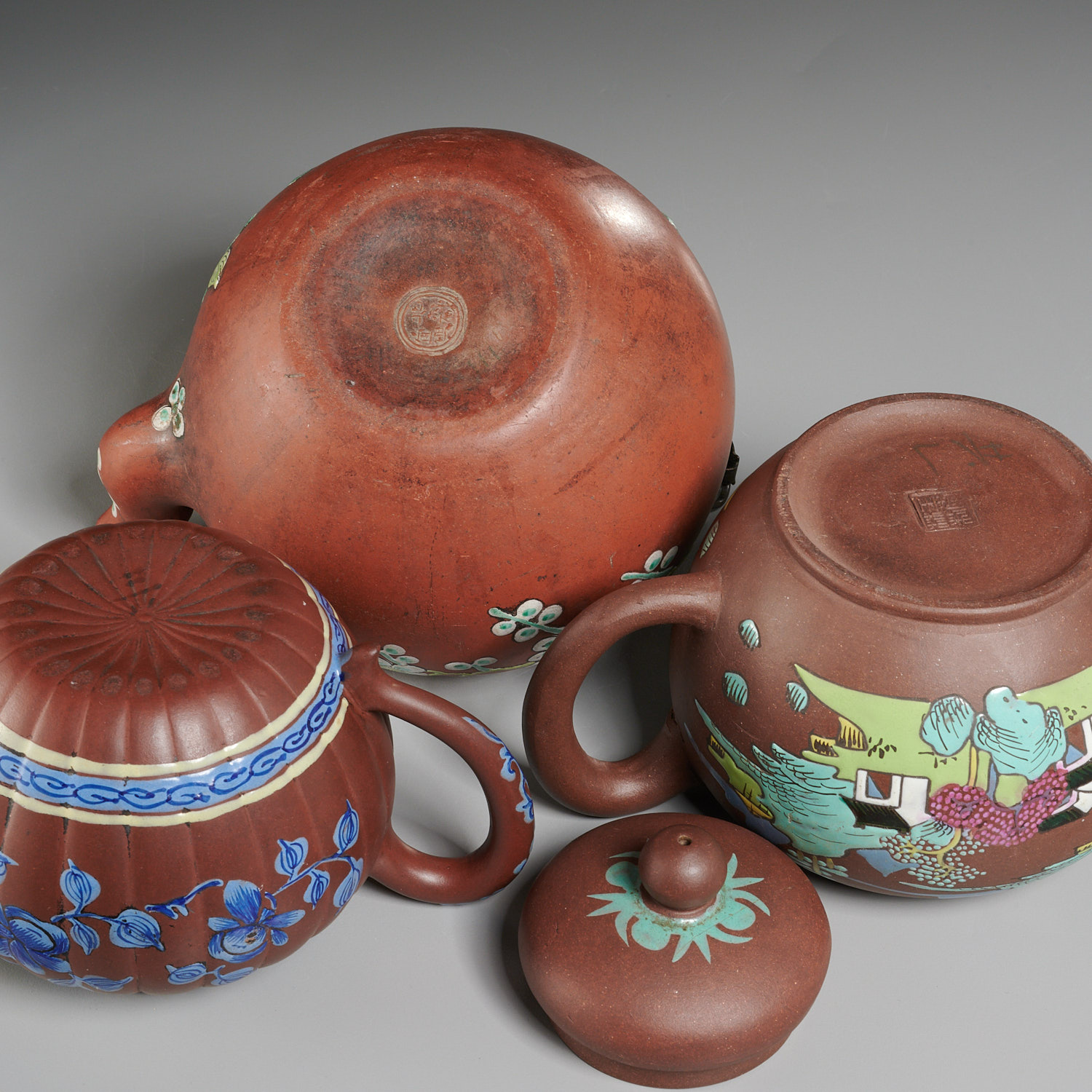 (3) Chinese Yixing enameled teapots - Image 7 of 9