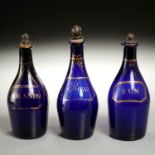 (3) George III cobalt-blue glass decanter bottles