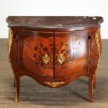 Louis XV marble top parquetry bombe commode