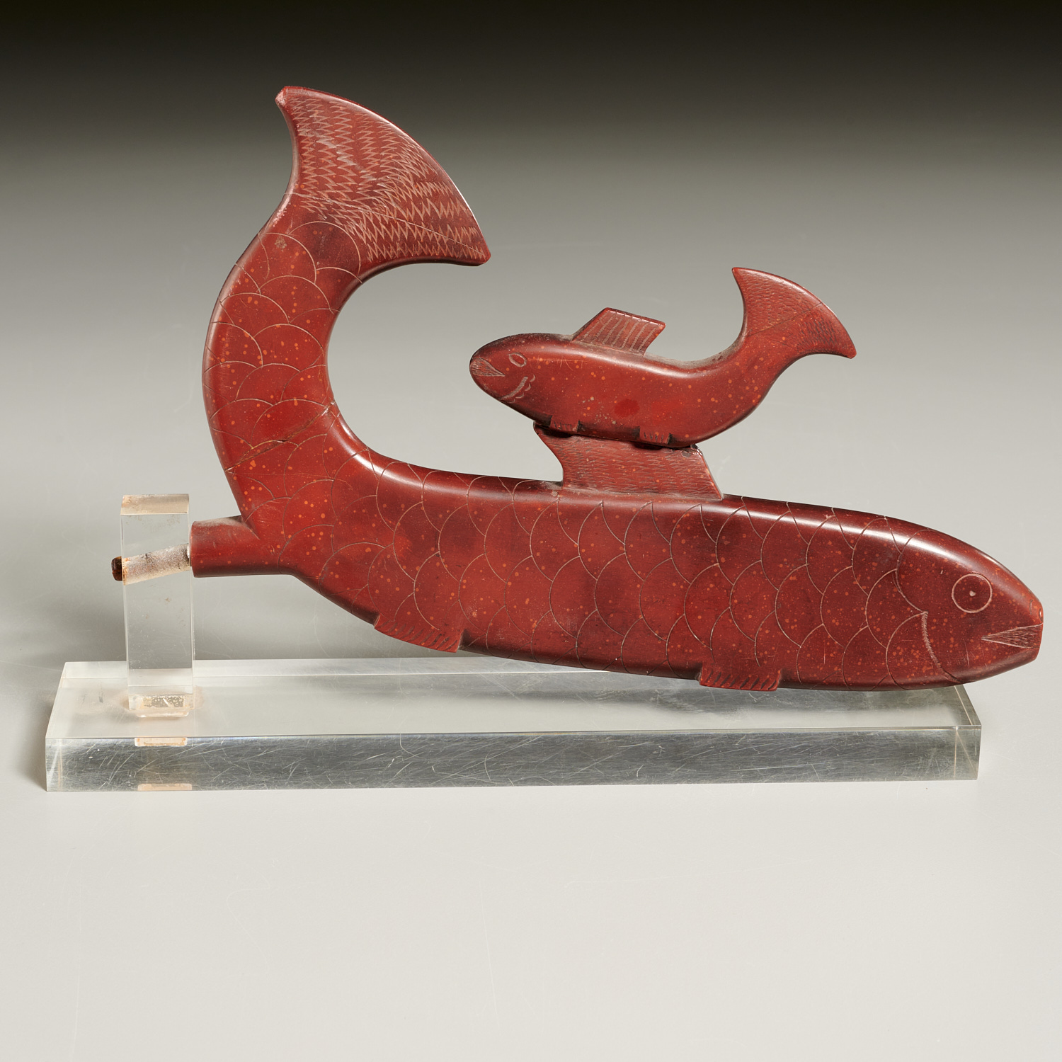 Sioux Peoples Catlinite carved fish pipe stem - Image 5 of 7