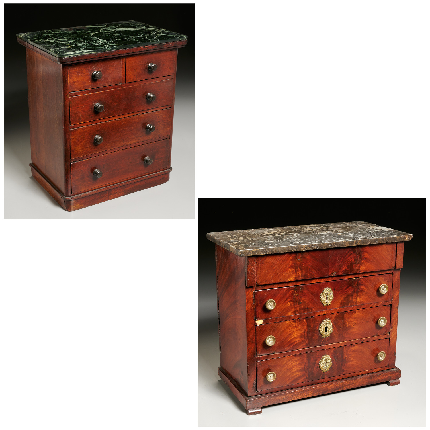 (2) Antique miniature chests of drawers