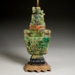 Chinese carved quartz urn converted to lamp