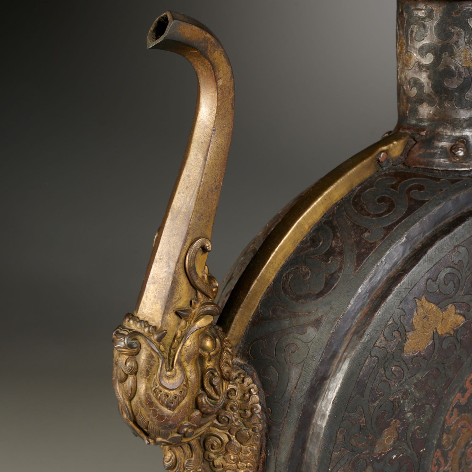 Himalayan damascened iron moon flask ewer - Image 3 of 7