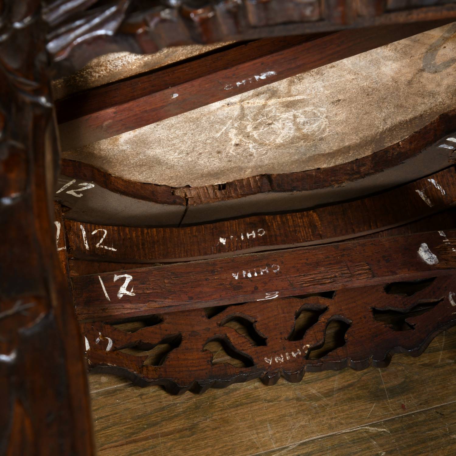 (4) Chinese carved hardwood, marble inset stands - Image 8 of 8