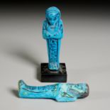 (2) ancient Egyptian bright blue faience Ushabti