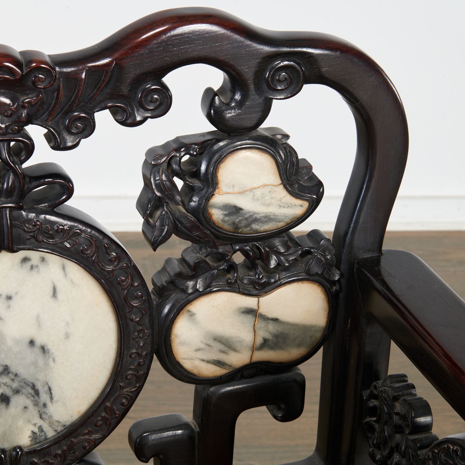 Chinese marble inlaid hardwood taishi armchair - Image 2 of 7