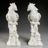 Pair large Continental creamware exotic birds