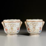 Pair antique Armorial porcelain wine coolers