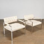 Harvey Probber, pair chrome & leather armchairs