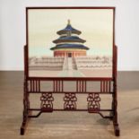 Large Chinese kesi silk embroidery panel on stand