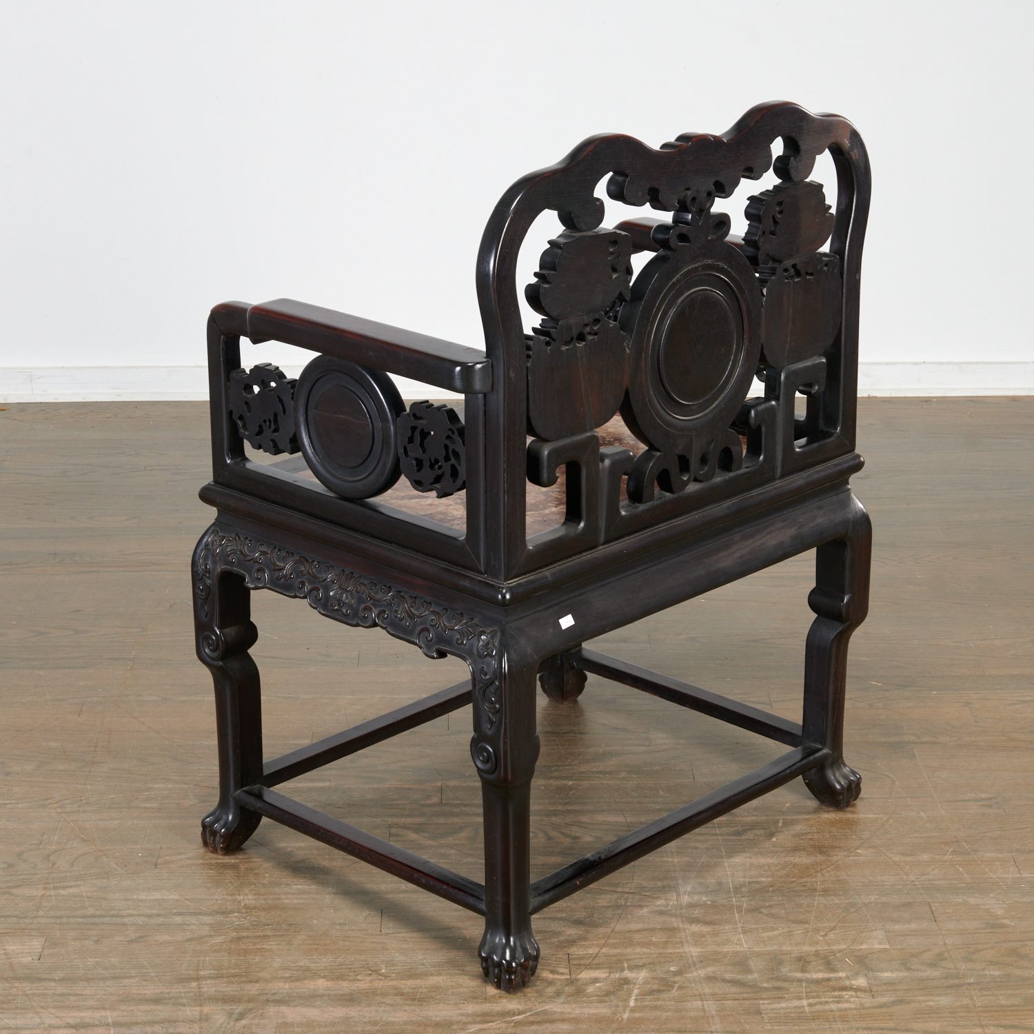 Chinese marble inlaid hardwood taishi armchair - Image 6 of 7